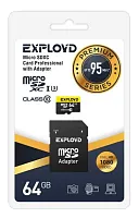 Карта памяти MicroSD 64GB Exployd Class 10 Premium UHS-I (95 Mb/s) + SD адаптер  в Энгельсе
