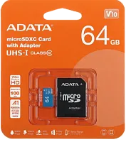 Карта памяти Adata Premier [microSDXC, A1, 64 Gb, 100 Mb/s,адаптер]  в Энгельсе